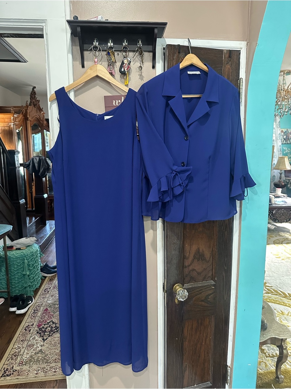 Studio Royal Blue Maxi Dress with Ruffle-Sleeve Jacket